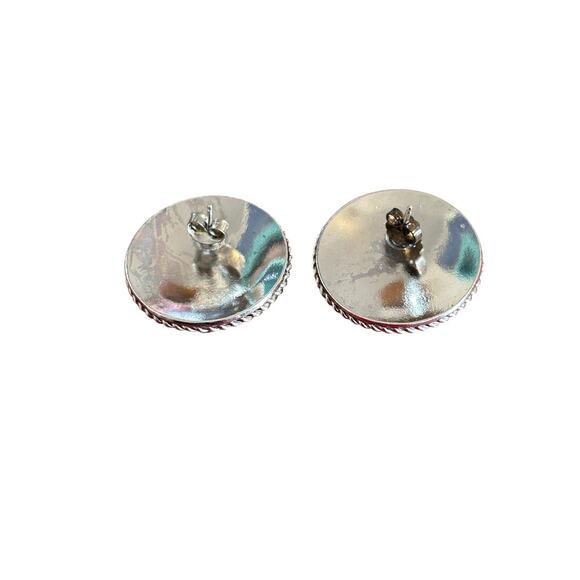 Vintage Montana Silversmiths Floral Round Concho Earrings Red Rhinestone Western - Picture 5 of 8